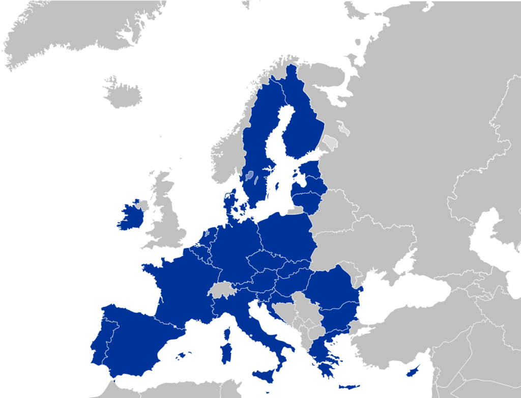 European market and EU members (blue)